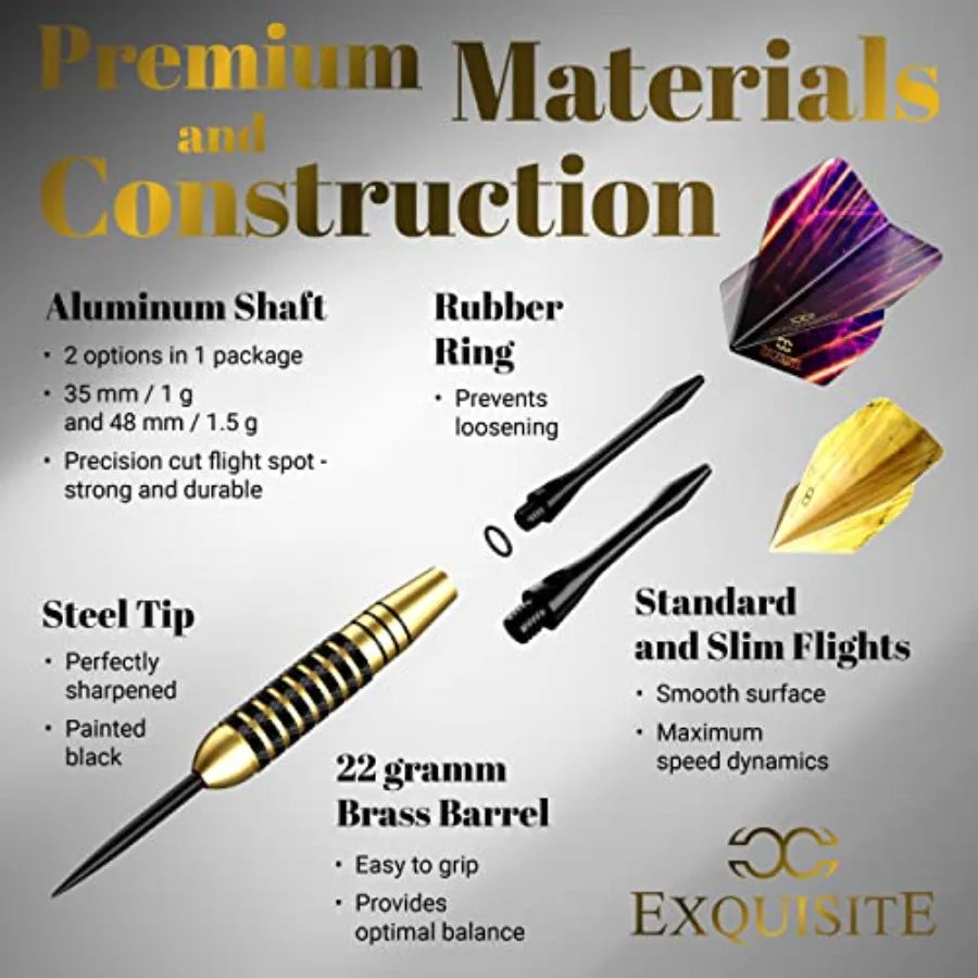 Premium Steel Tip Darts Set - Professional Darts, Brass Barrels, Metal Tip Darts, Extra Flights, 12 Aluminum Shafts 35/48, O-Ri