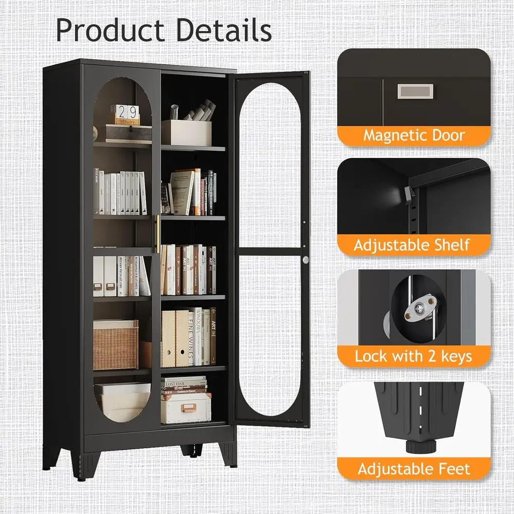 71"Curio Cabinet with Glass Doors, 4 Adjustable Shelves