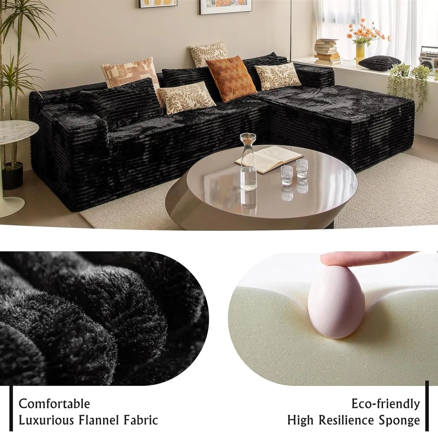 Corduroy Sectional Couch with L-Shape Chaise