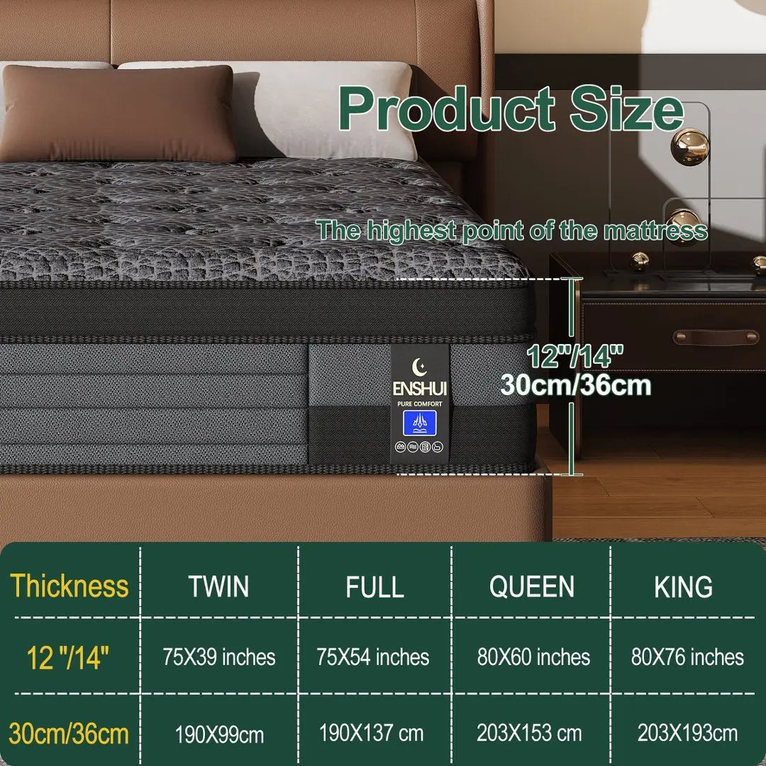 12/14" Memory Foam Mattress in Twin Full Queen King Medium Firm
