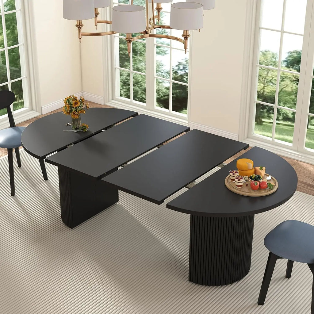 41-78" Modern Oval Extendable Dining Table with Stylish Fluted Base for 4-8 People