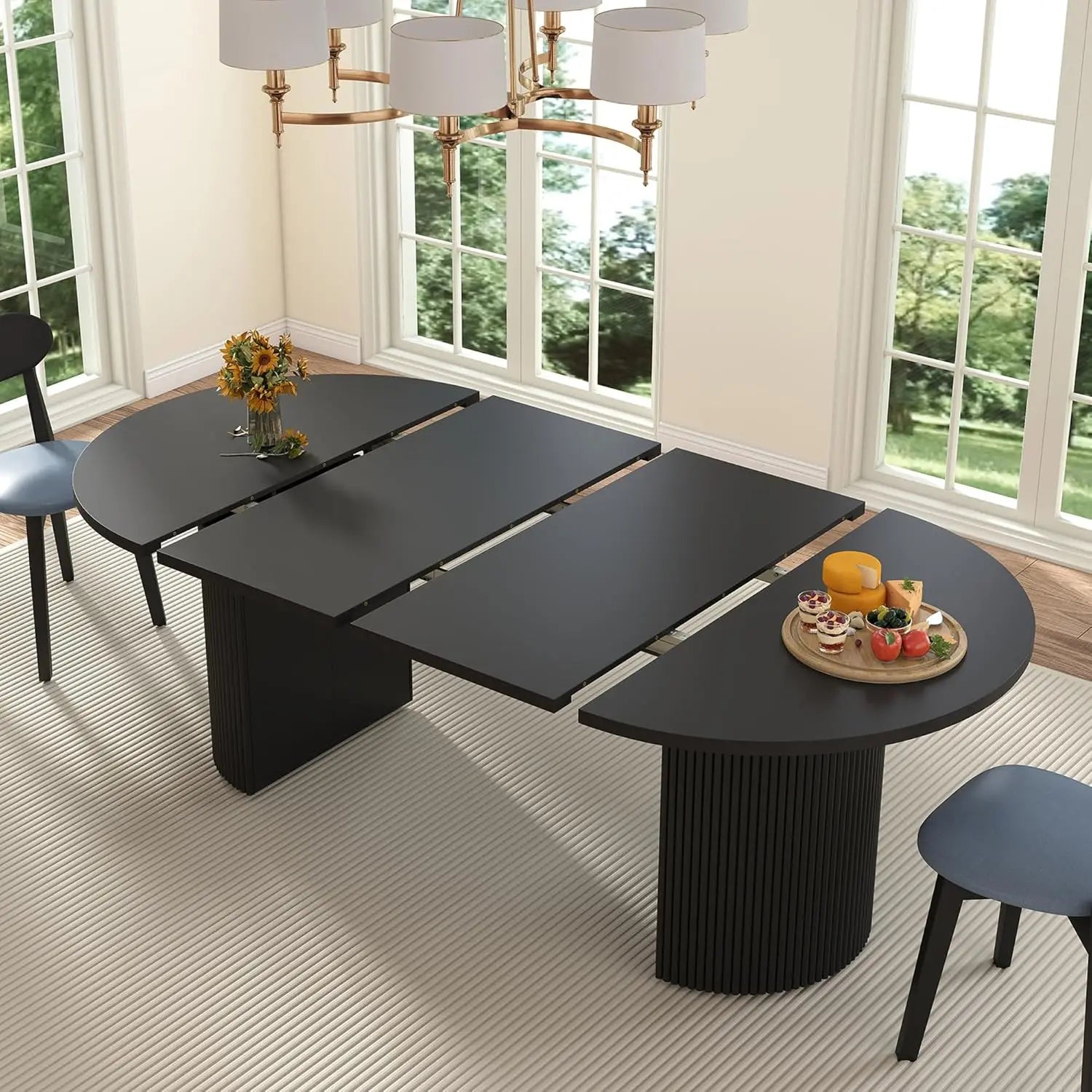 41-78" Modern Oval Extendable Dining Table with Stylish Fluted Base for 4-8 People