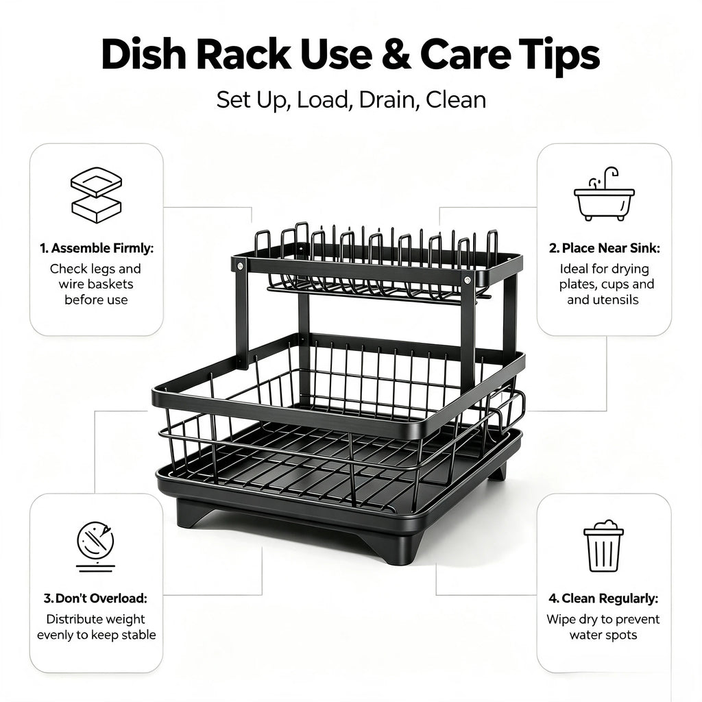 Countertop 1-Tier Black Multifunctional Metal Dish Rack