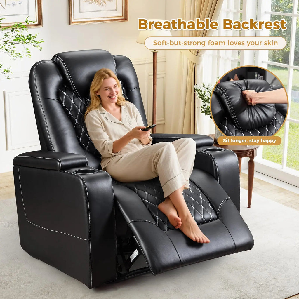 Faux Leather Electric Power Recliner Chair with USB Ports, Dual Cup Holders & Storage