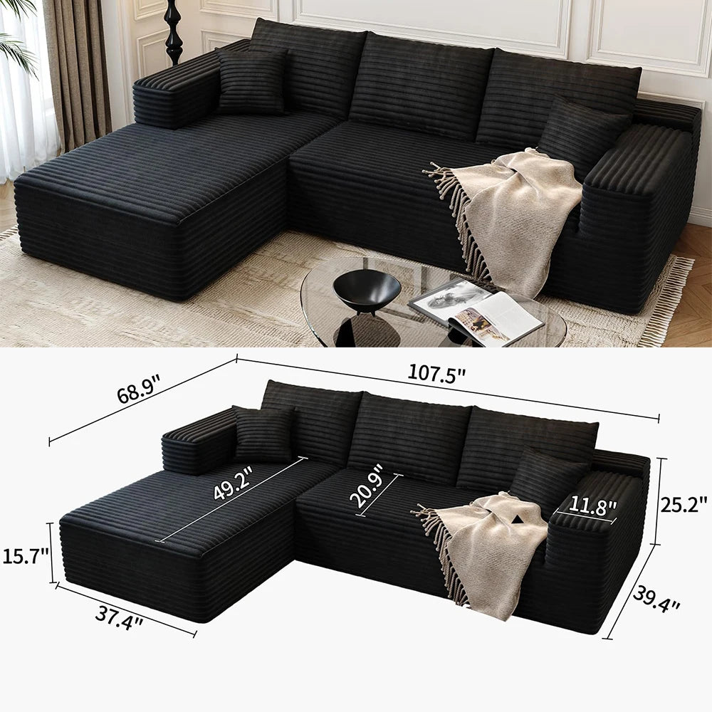 Plush Corduroy U-Shaped Sectional Sofa
