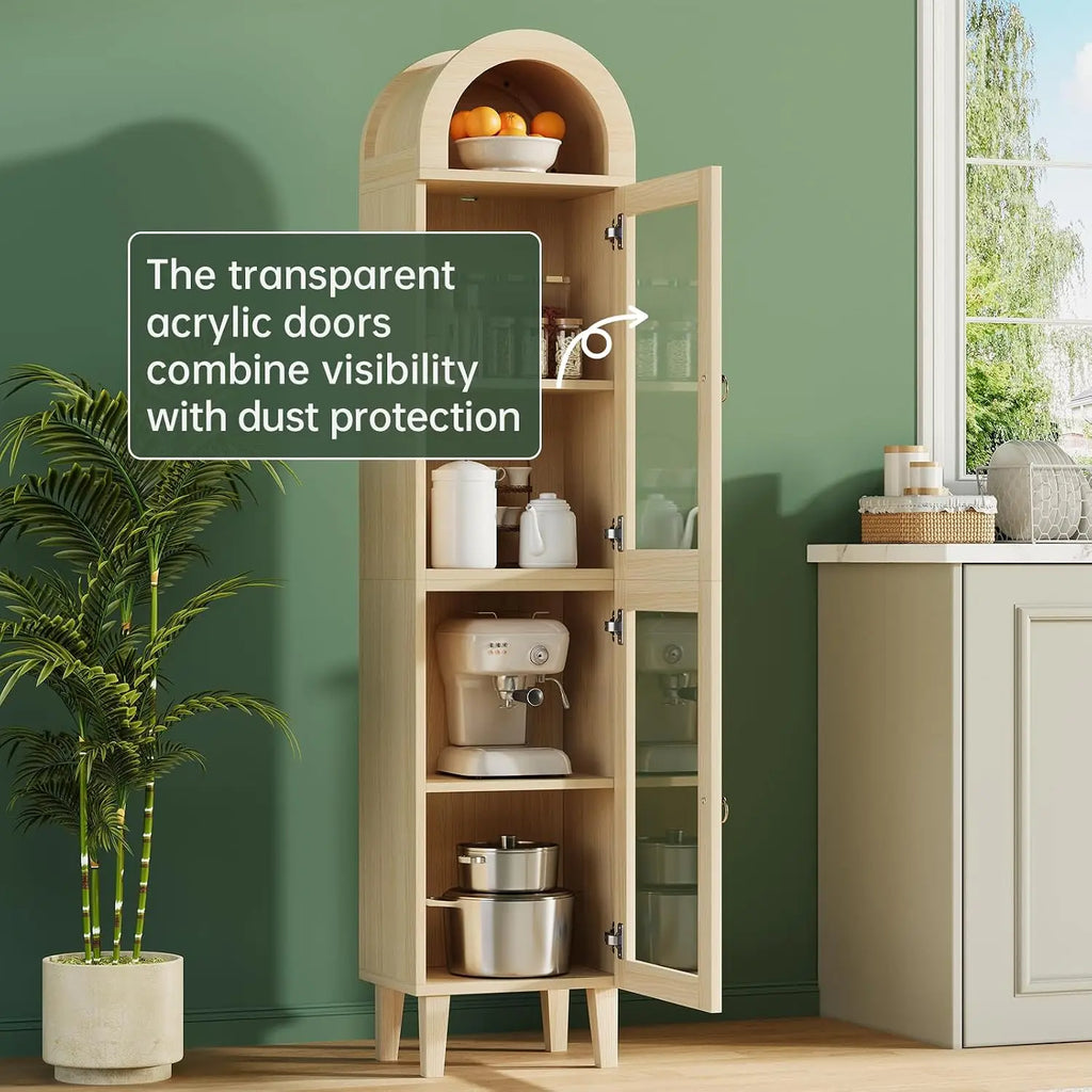 71" Tall Arched Cabinet with Acrylic Door, Modern Curio Arched Bookcase with Drawer, Display Cabinet Organizer