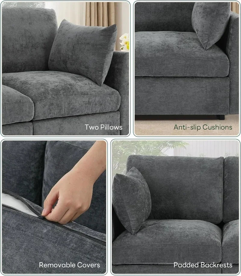 Iroomy  Modern Chenille 4 Setter Sectional, L Shaped Convertible Sofa with Ottoman