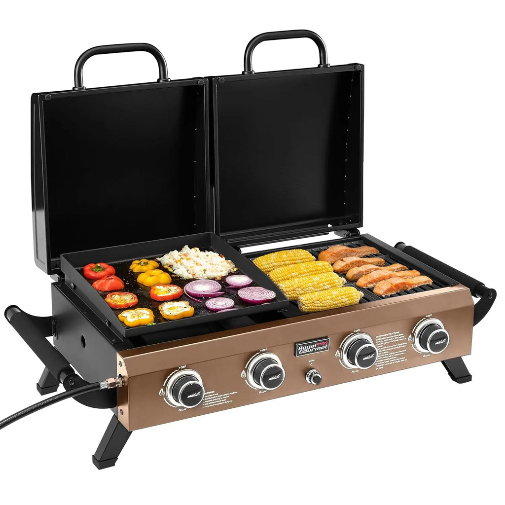 GD4002TPY Portable Propane Gas Grill & Griddle Combo with Hood with 4-Burners