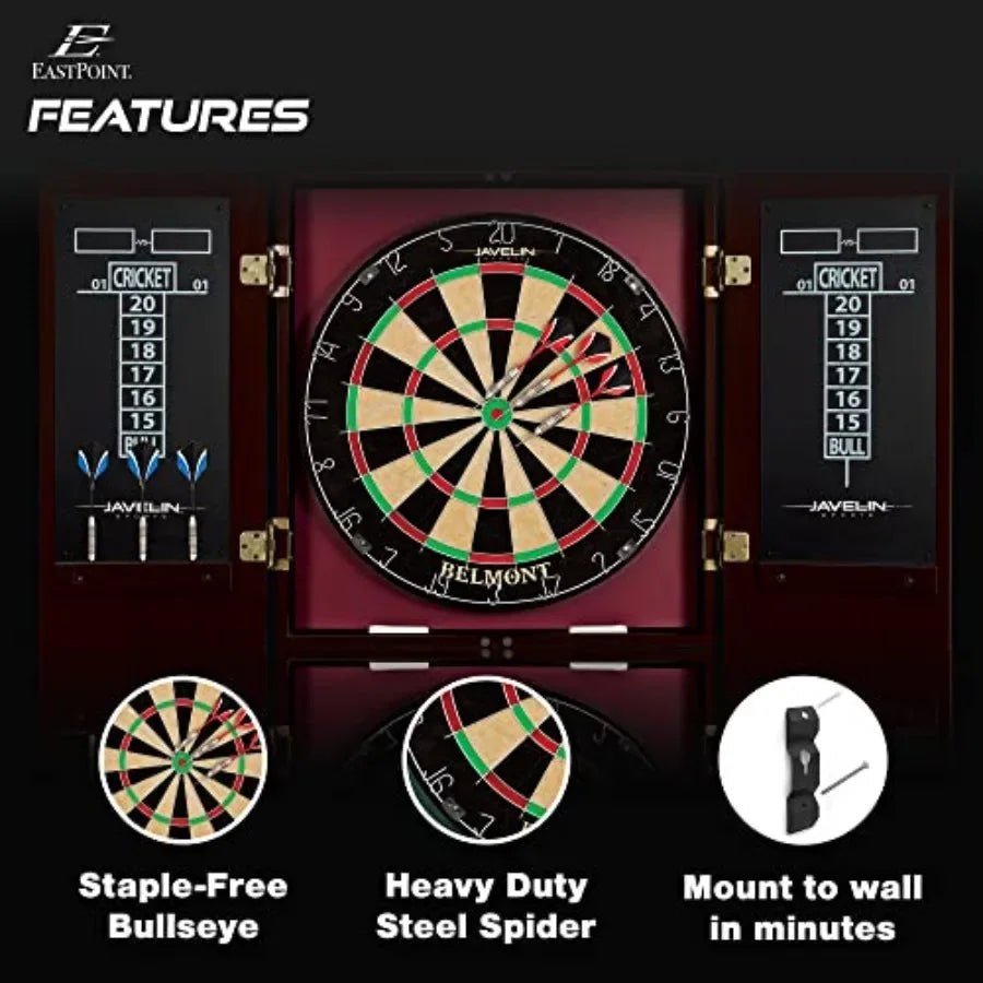 Dart Board Cabinet with 6 Deluxe Steel Tip Darts