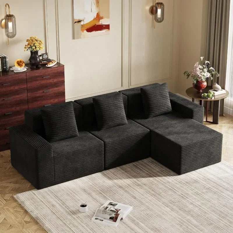 WLIVE 110 U Shaped Sectional 7 Seat Sleeper Sofa with Storage Chaise and Pillows