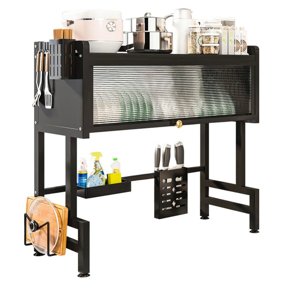 Multi-Functional Steel Kitchen Storage Rack with Cover
