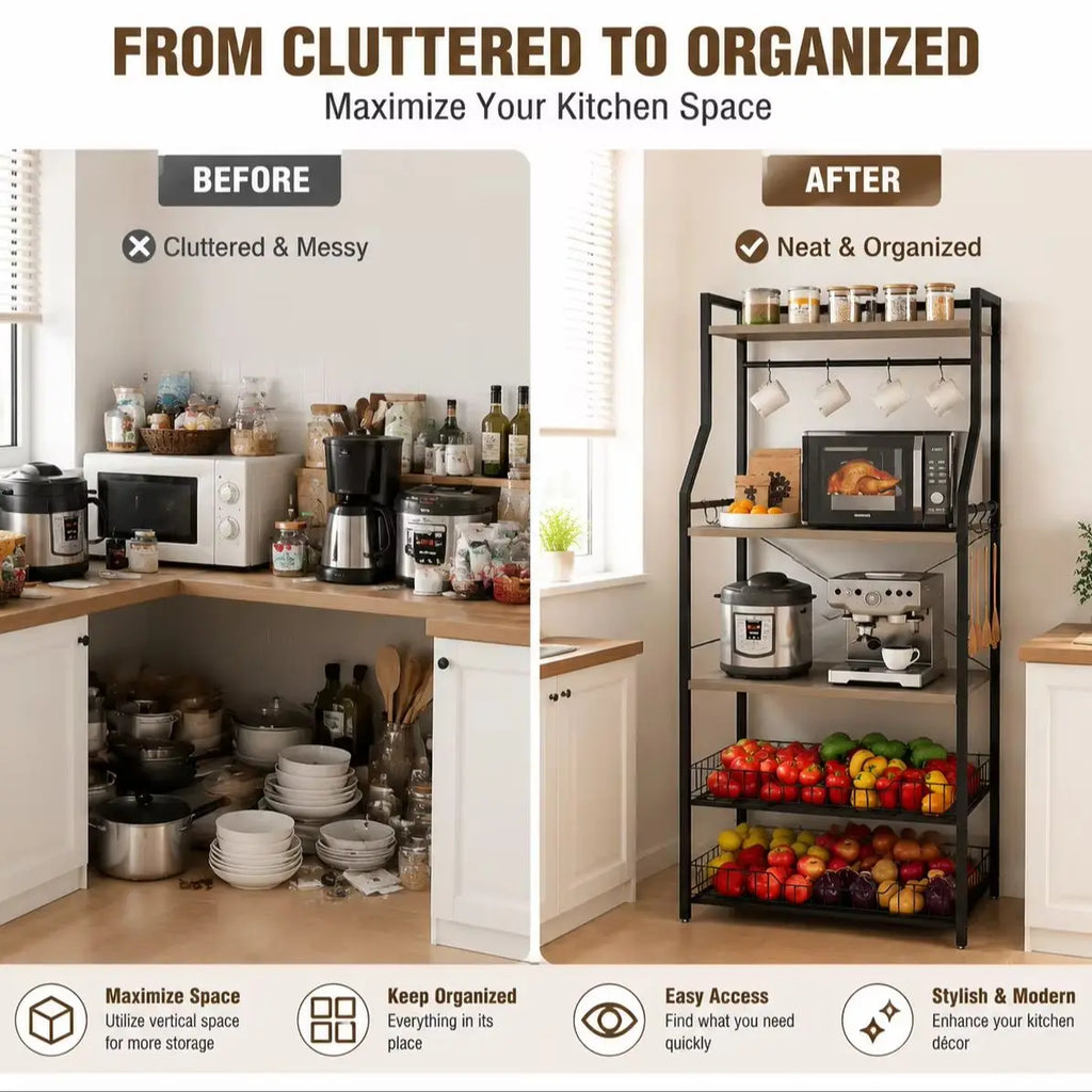 5 Tier Kitchen Bakers Rack with Microwave Stand