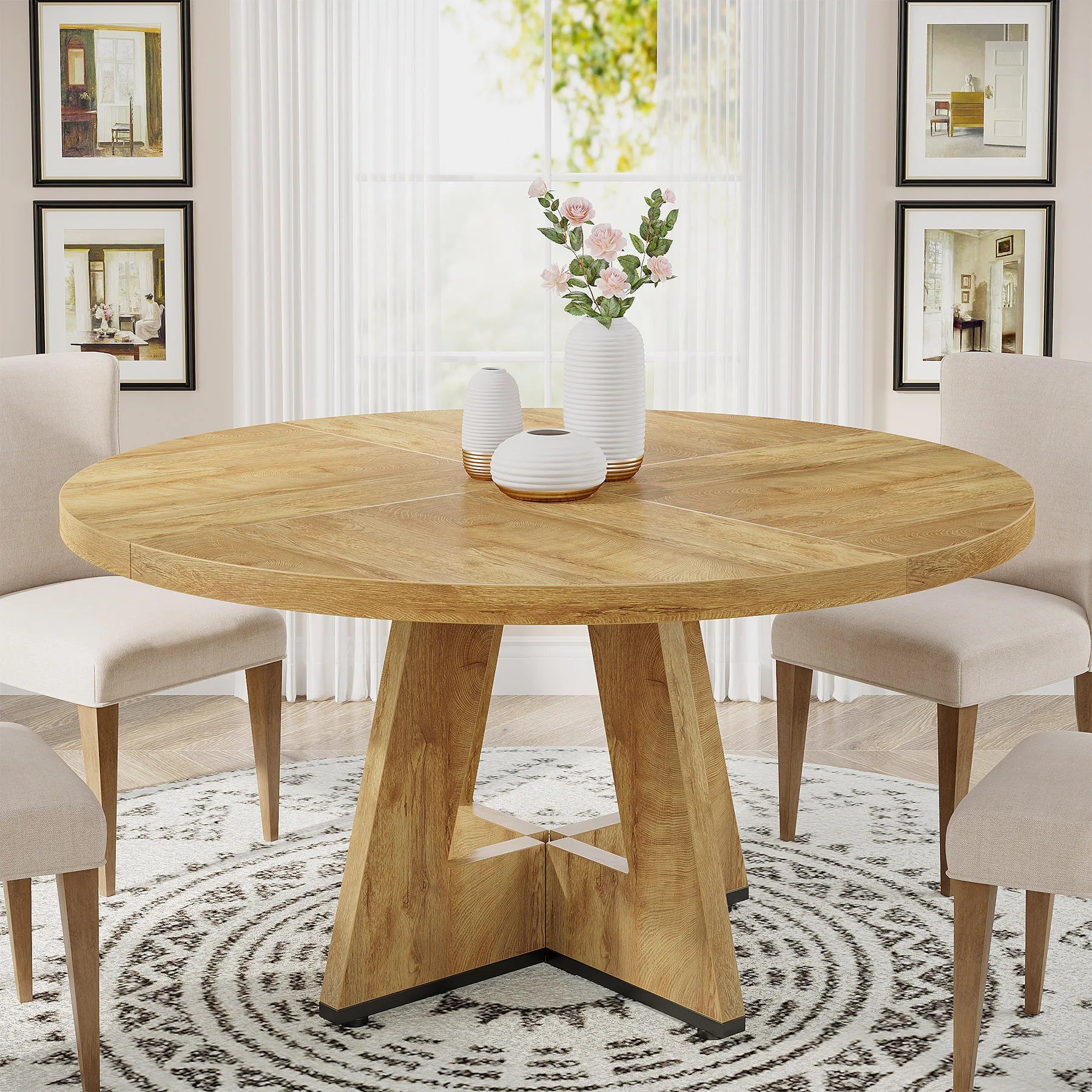 Tribesigns 47" Wooden Small Round Dining Table for 4 People