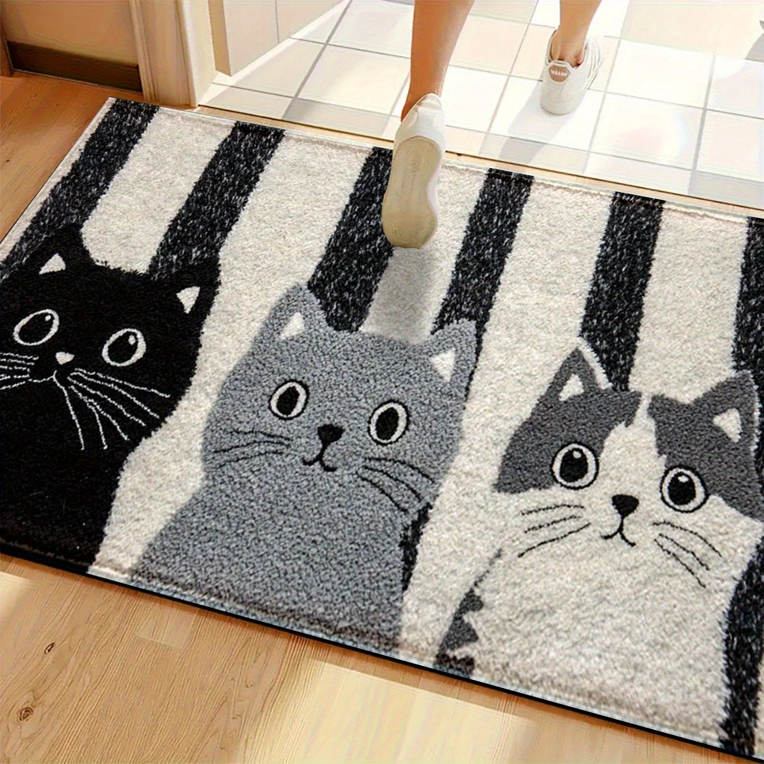 Striped Cat Doormat Waterproof Decor