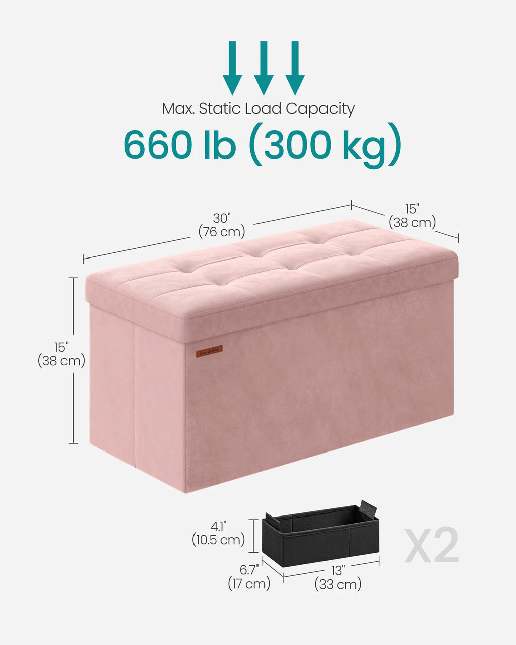 SONGMICS Ottoman Bench Foldable Storage