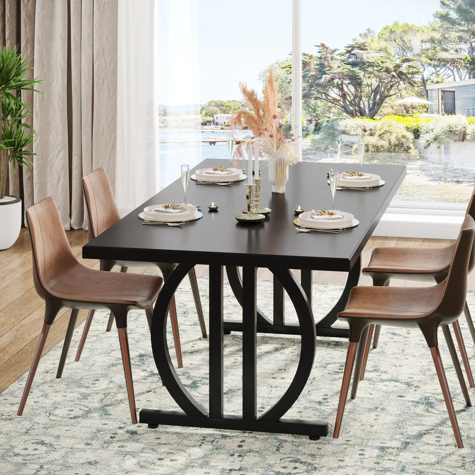 Tribesigns 63" Modern Large Dining Table with Metal Frame for 4-6 People