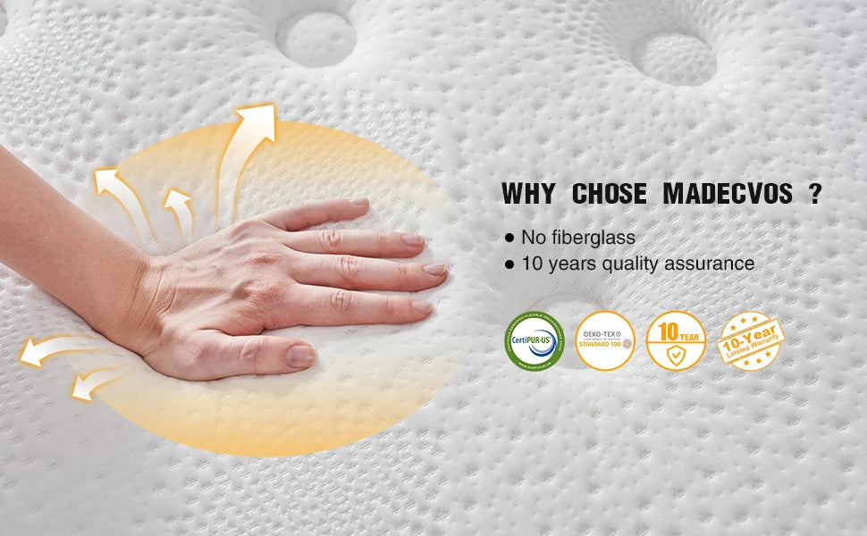 10/12/14" Hybrid Mattress in a Box Medium Firm, Motion Isolation