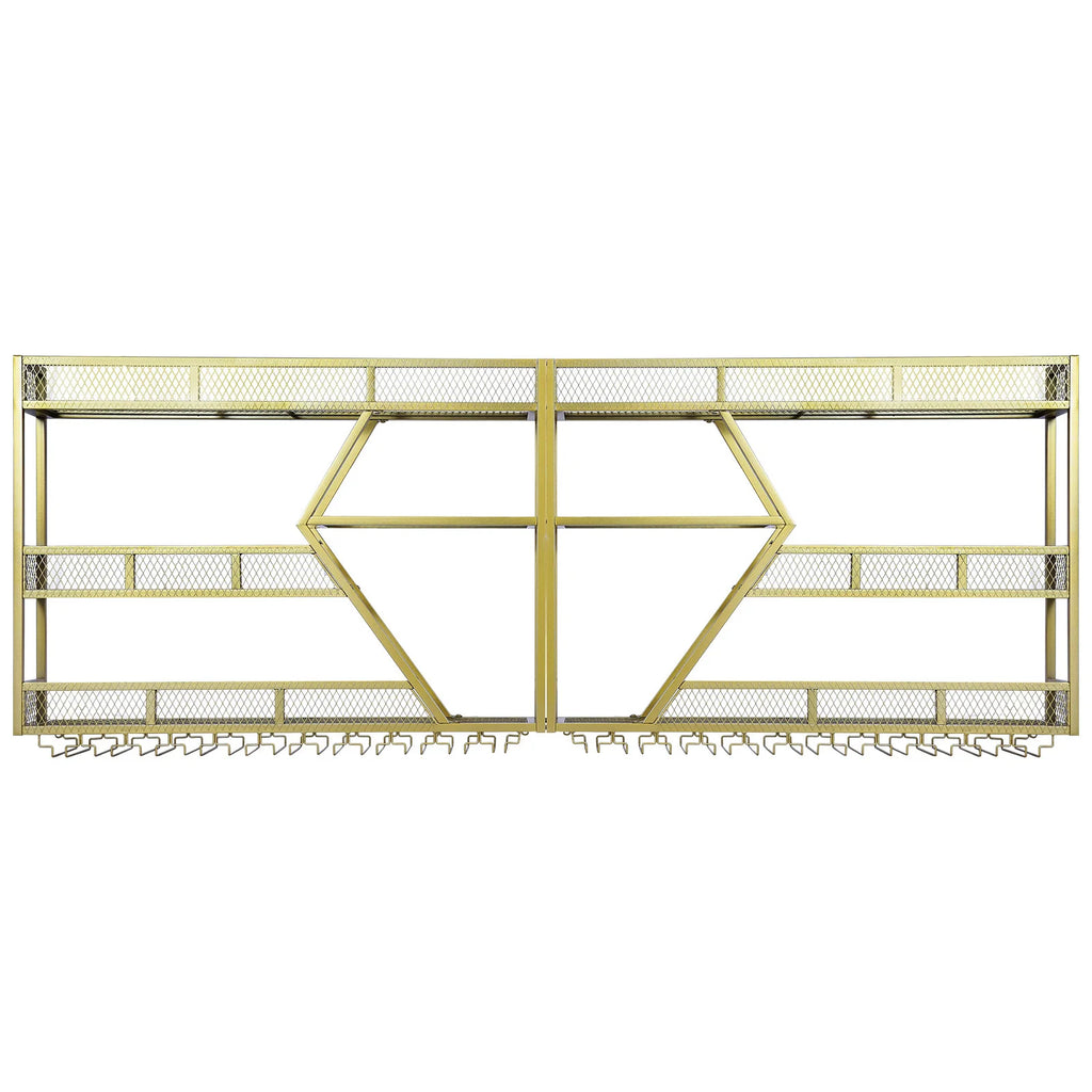 Metal Wine Bottles Display Storage Shelf with Glass Holder