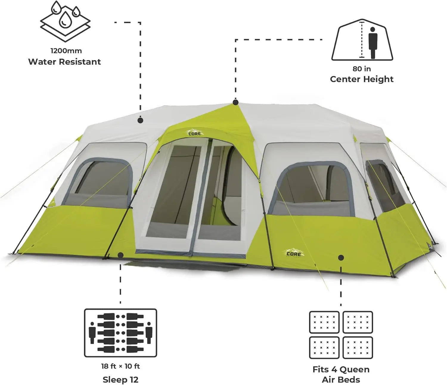 CORE Instant Cabin Popup Tent for 6-12  Persons