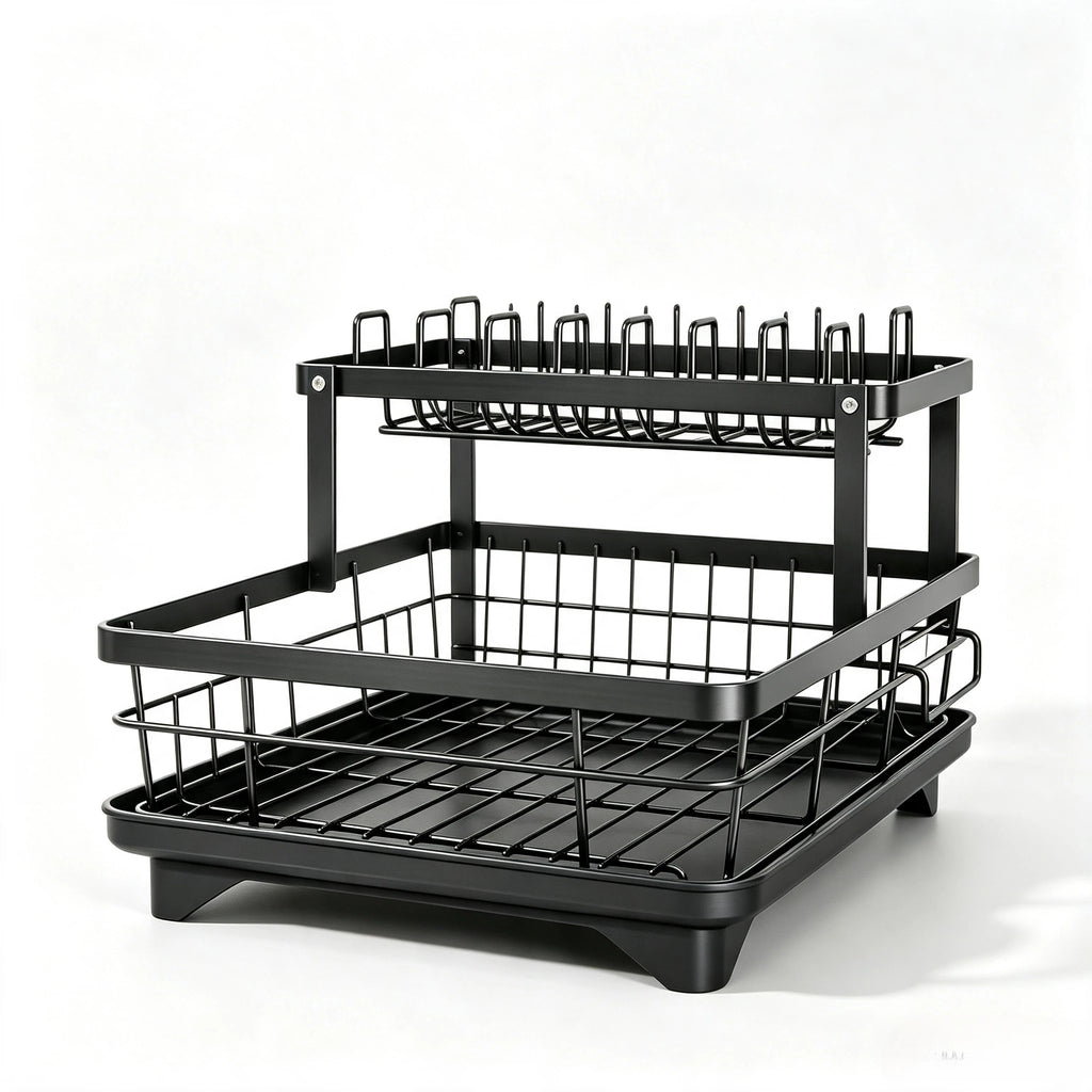 Countertop 1-Tier Black Multifunctional Metal Dish Rack