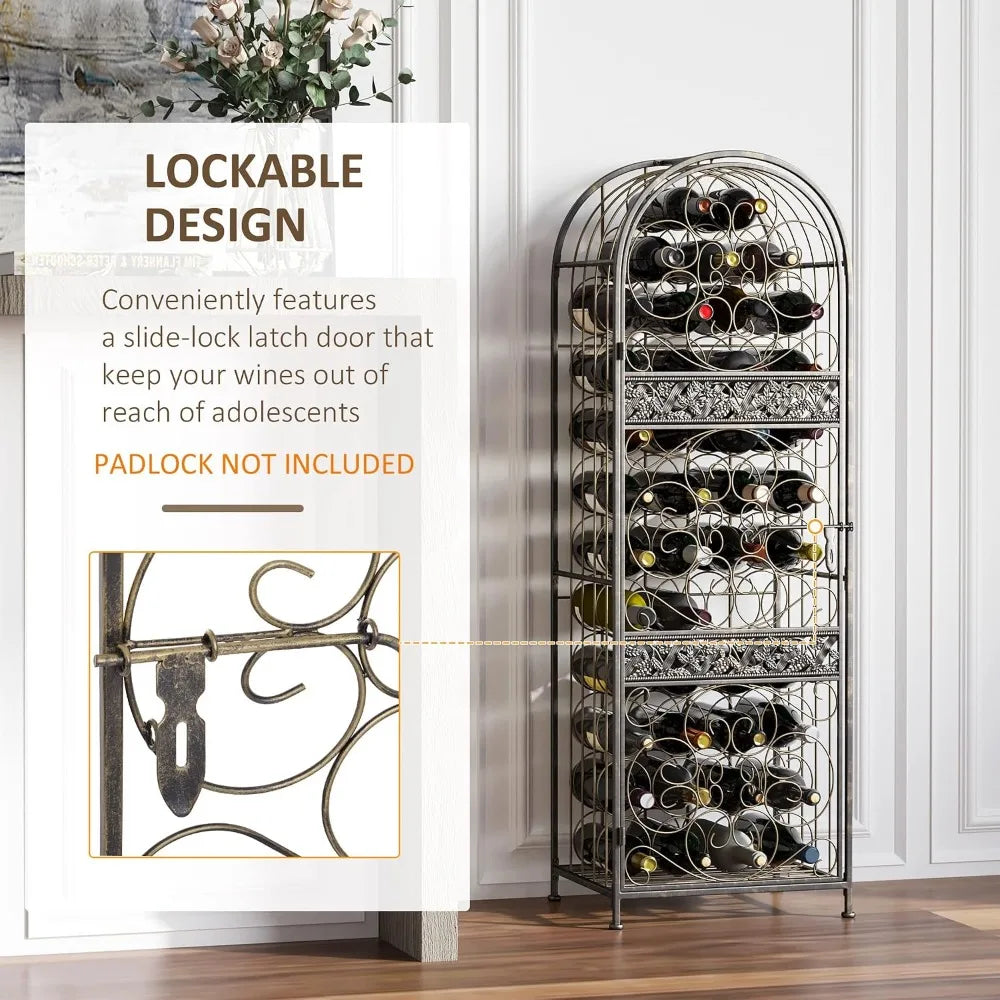 Floor Standing Antique Bronze 45 Bottle Wine Rack with Lock