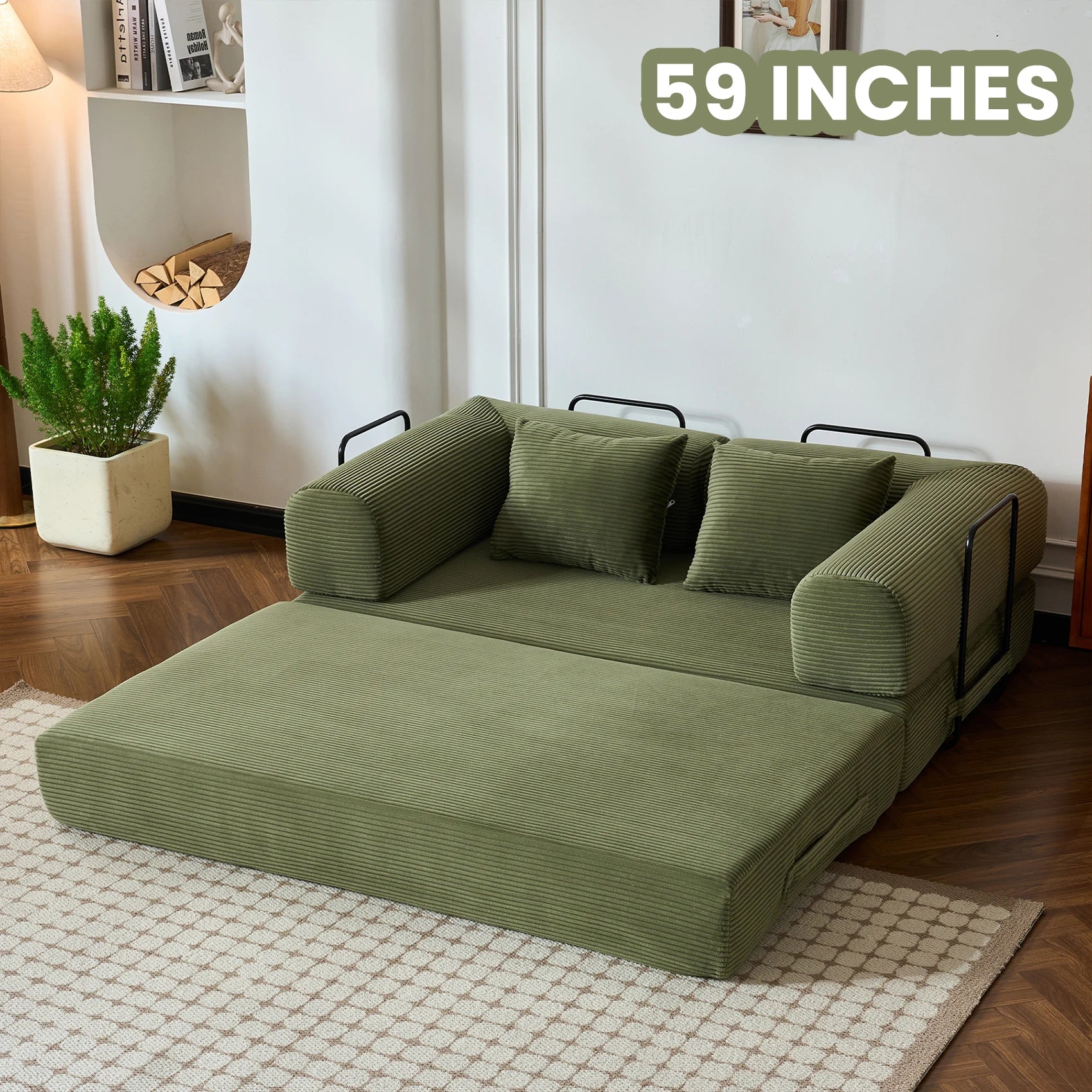 79'' Boneless Couch Convertible Futon Sleeper Sofa with L-Shaped Armrests