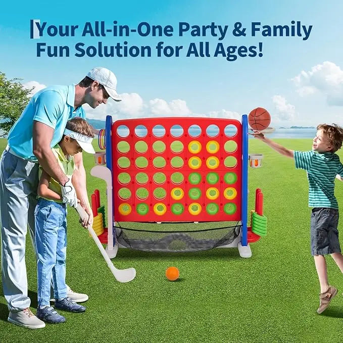 Adjustable Height Giant Connect 4 Game, Golf, Basketball, Ring Toss with Mesh Board and Carry Bag for Indoor/Outdoor Play