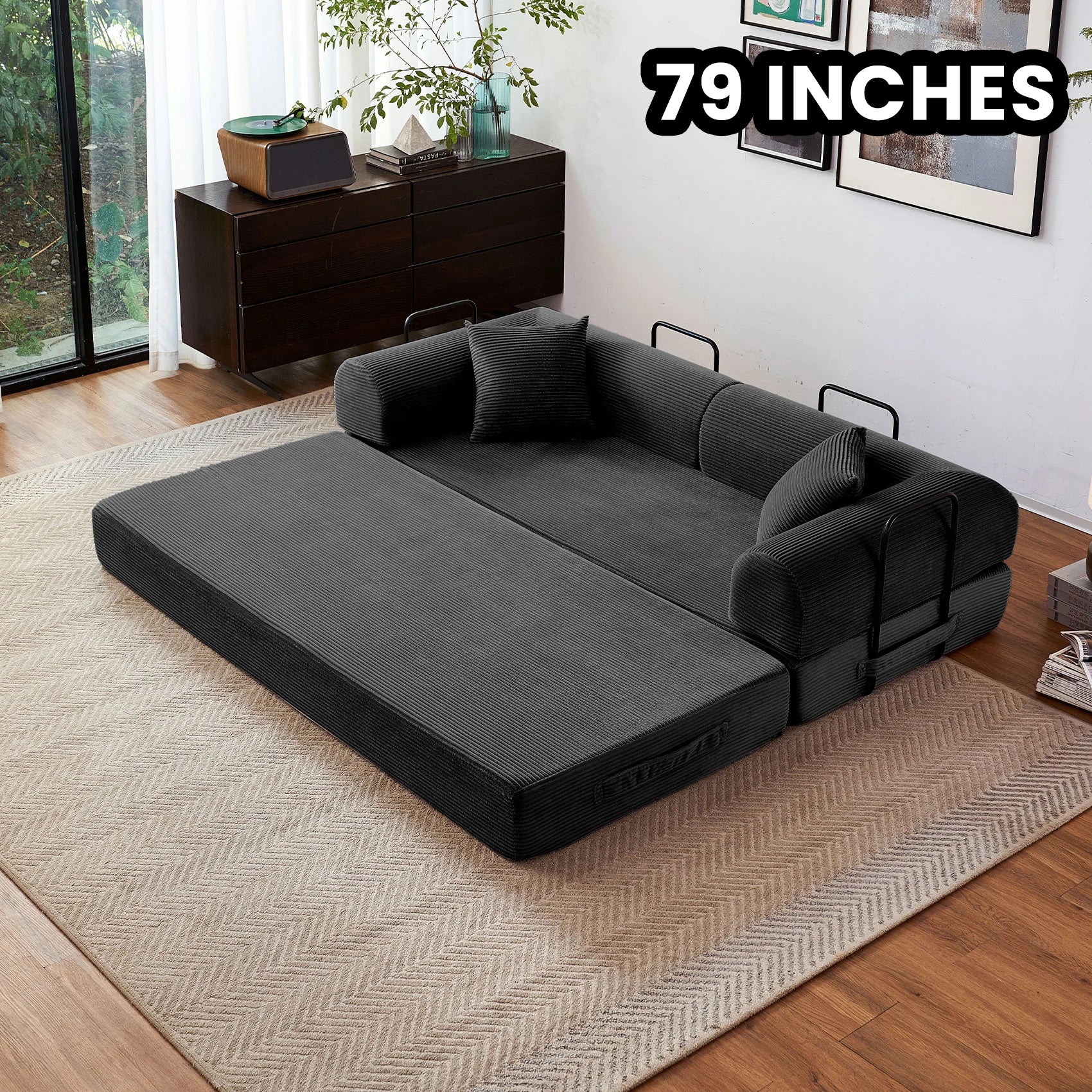 79'' Boneless Couch Convertible Futon Sleeper Sofa with L-Shaped Armrests