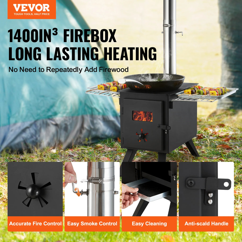 SucceBuy  86in Alloy Steel Camping Tent Wood Stove Portable with Chimney