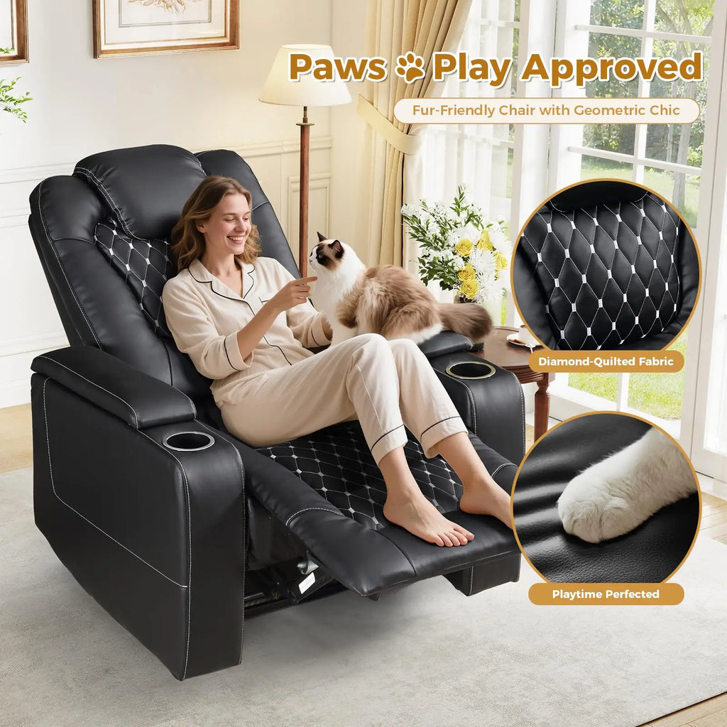Faux Leather Electric Power Recliner Chair with USB Ports, Dual Cup Holders & Storage