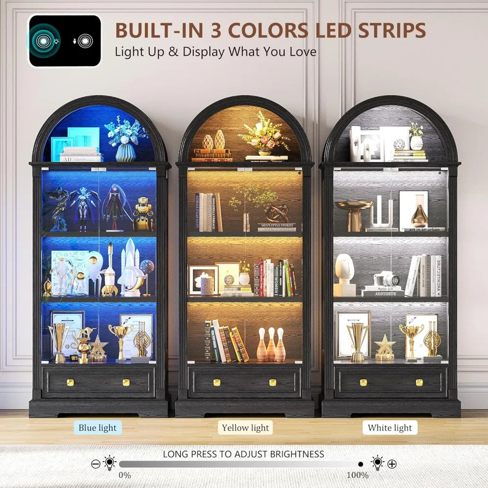 72" Black Curio 4-Tier Display Cabinet with Human Sensor Lights