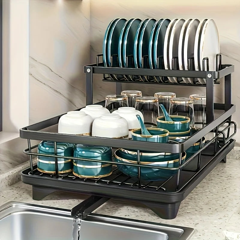 Commercial Grade Dish Drying Rack – 2-Tier Stainless Steel with Water Catch Tray
