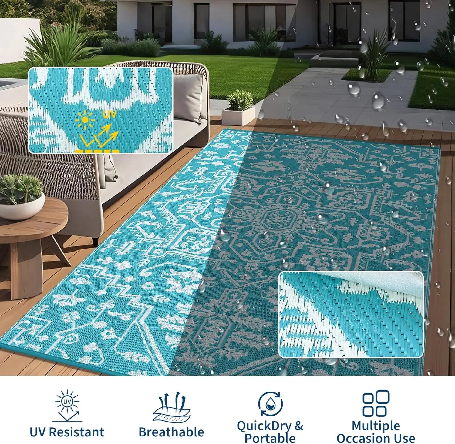 Waterproof and Durable Outdoor Area Rug Stain-Resistant