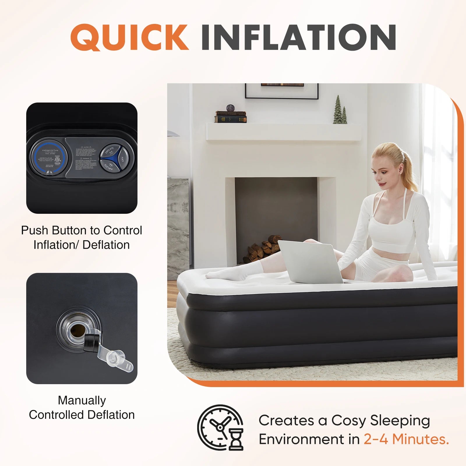 MCQ 16" Air Mattress with Built in Pump Non-Slip Bottom