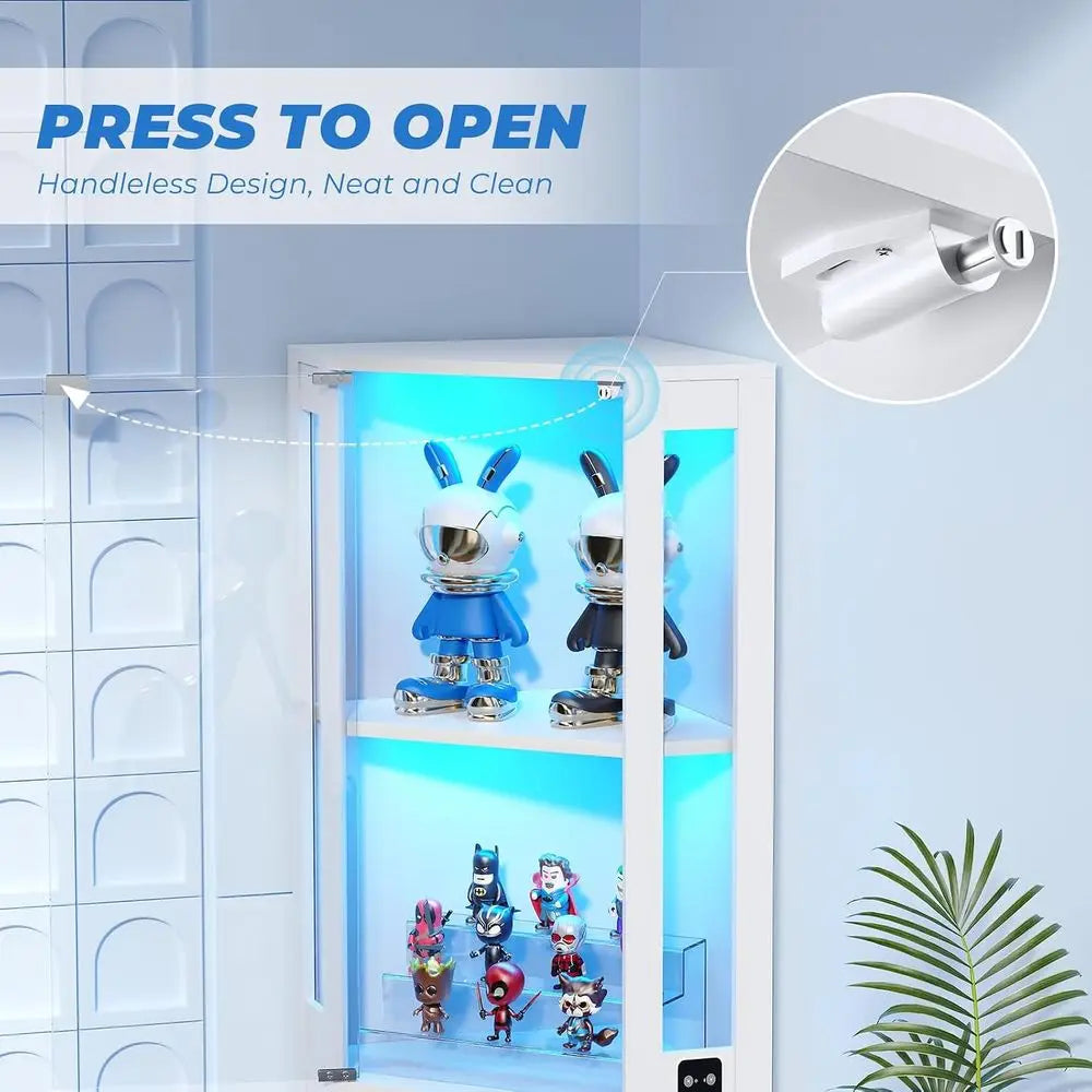 65" Glass Curio Cabinet with LED Lights, 4-Tier Showcase with Glass Do& Human Body Sensor