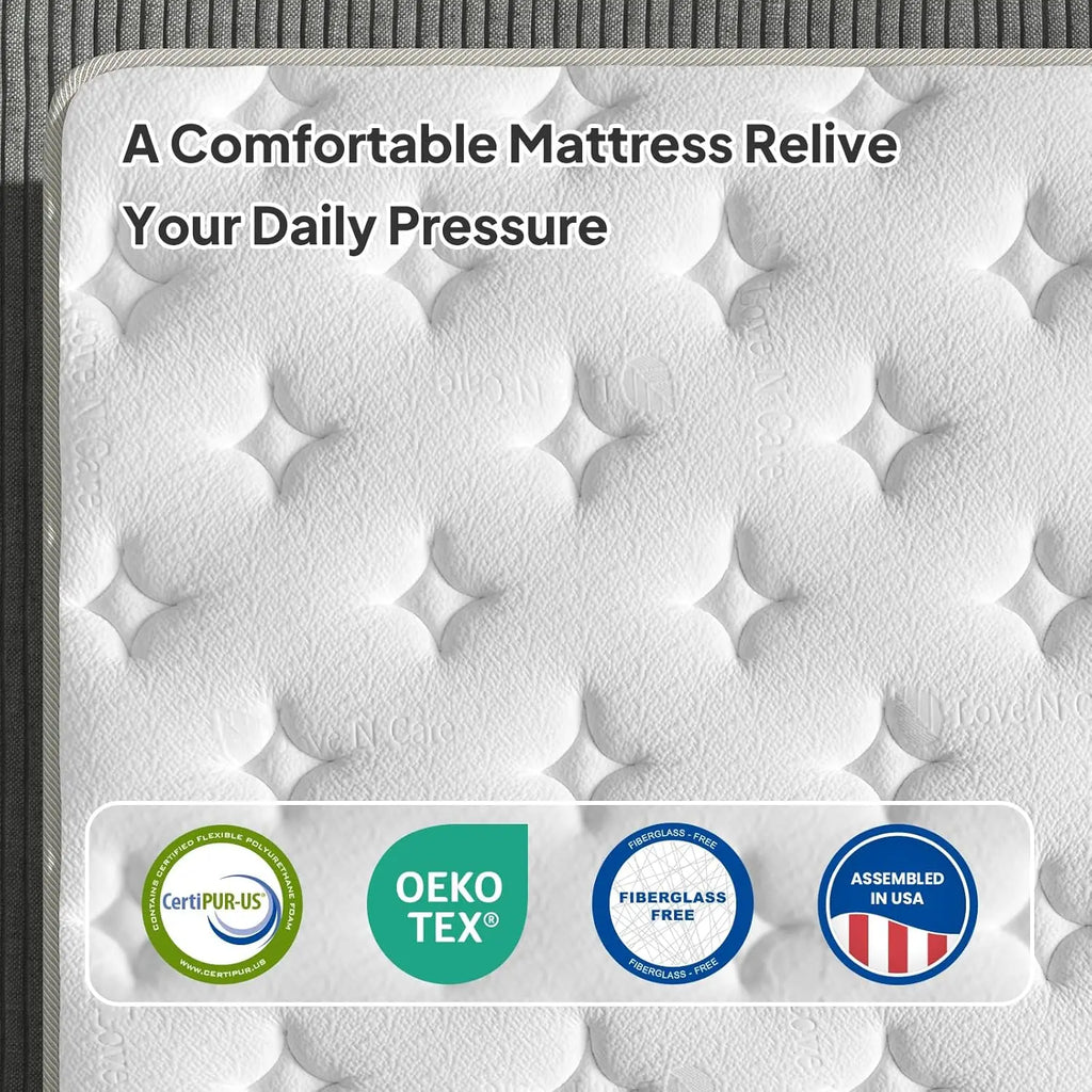 BedStory 14'' Luxury Hybrid Gel Memory Foam Mattress in Full, Queen, King, and Motion Isolated