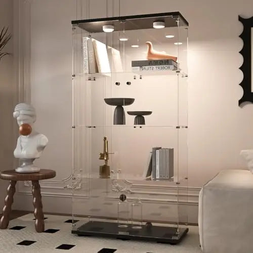 Curio Cabinet with White LED Lights, and 4 Shelves with 2 Doors