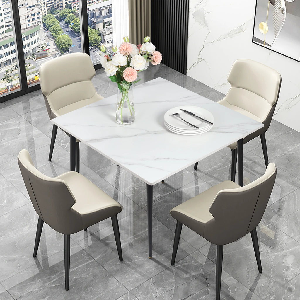 Mid-Century Stone and Marble Dining Table with Metal Legs for 4 People