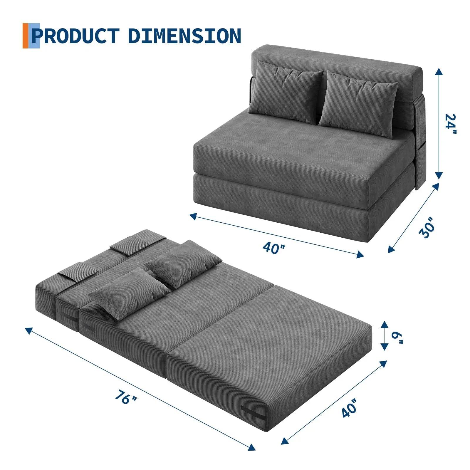 4-in-1 Folding Corduroy Sofa Bed with Pillow