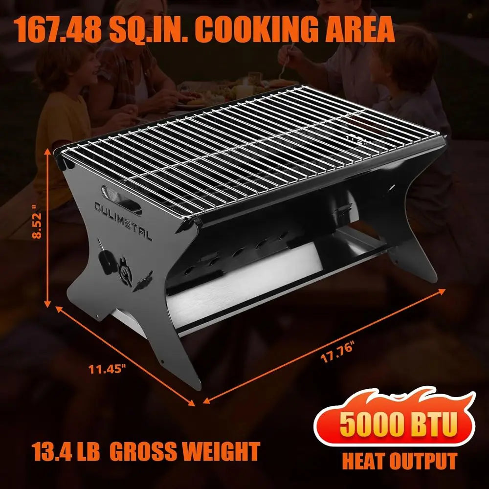Portable Outdoor BBQ Grill Durable Charcoal/Gas with Carry Bag