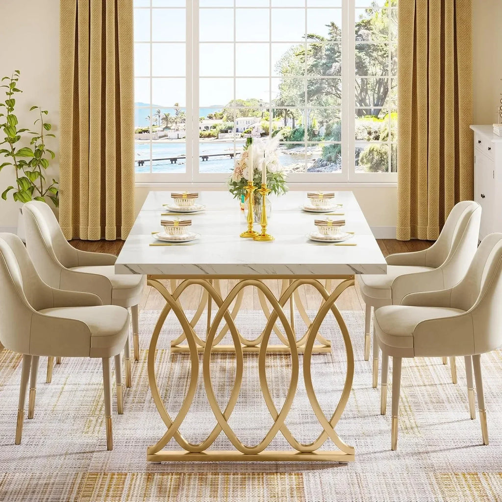 63" Modern Faux Marble Rectangular Dining Table for 4-6 People