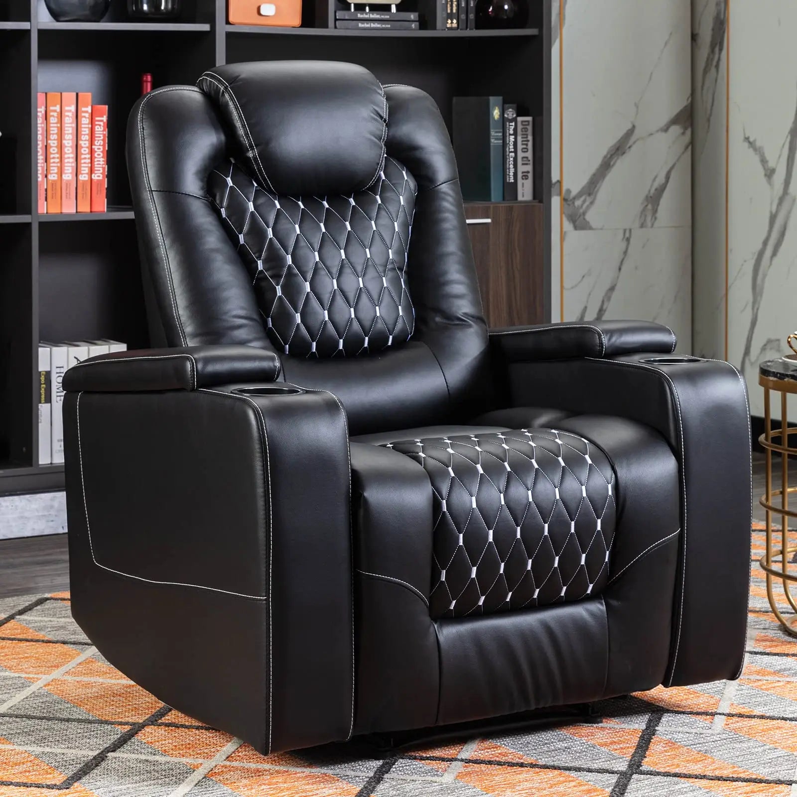 Faux Leather Electric Power Recliner Chair with USB Ports, Dual Cup Holders & Storage