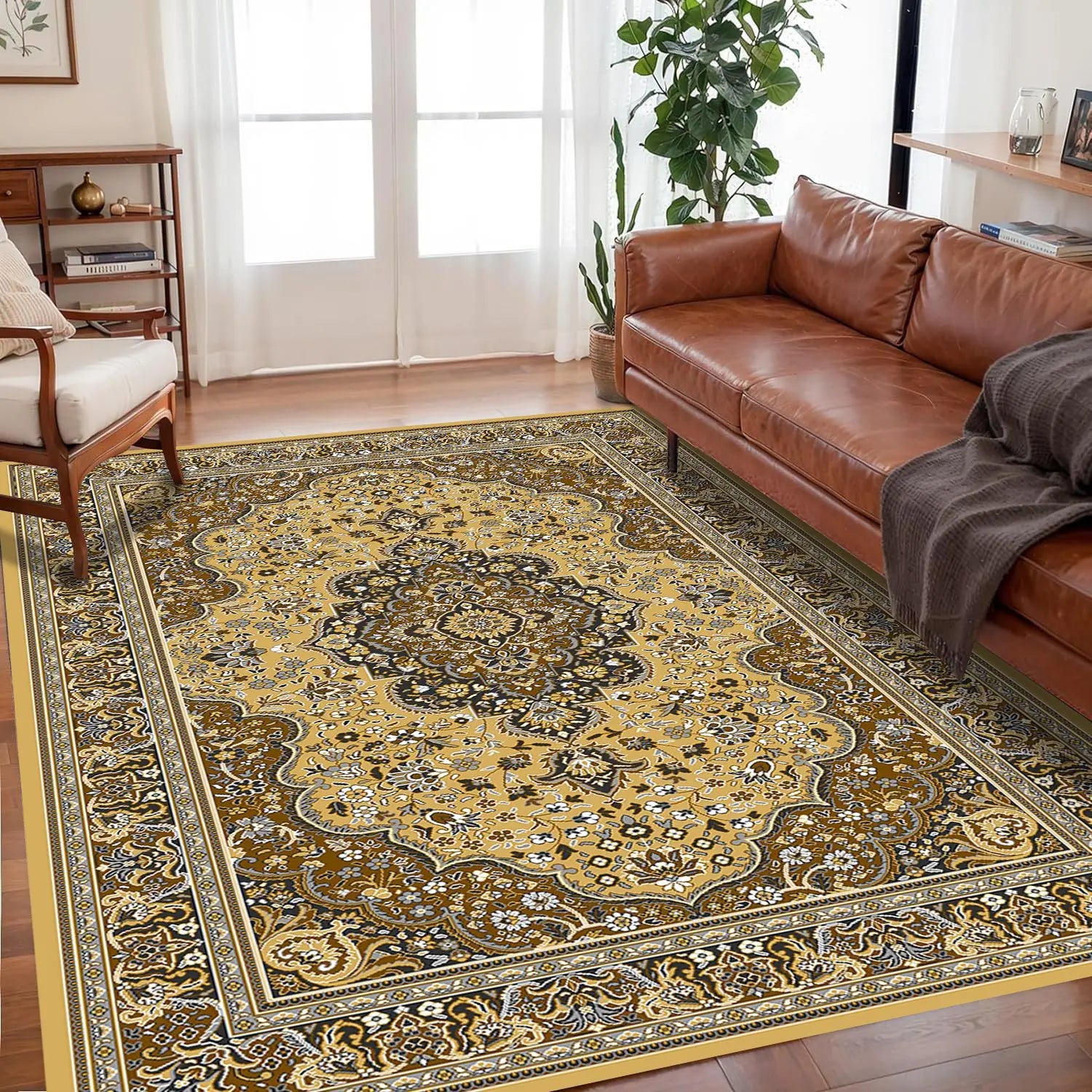 VIKAMA Bohemian Vintage Rug - Stain-Resistant and Easy-Care Floor Mat