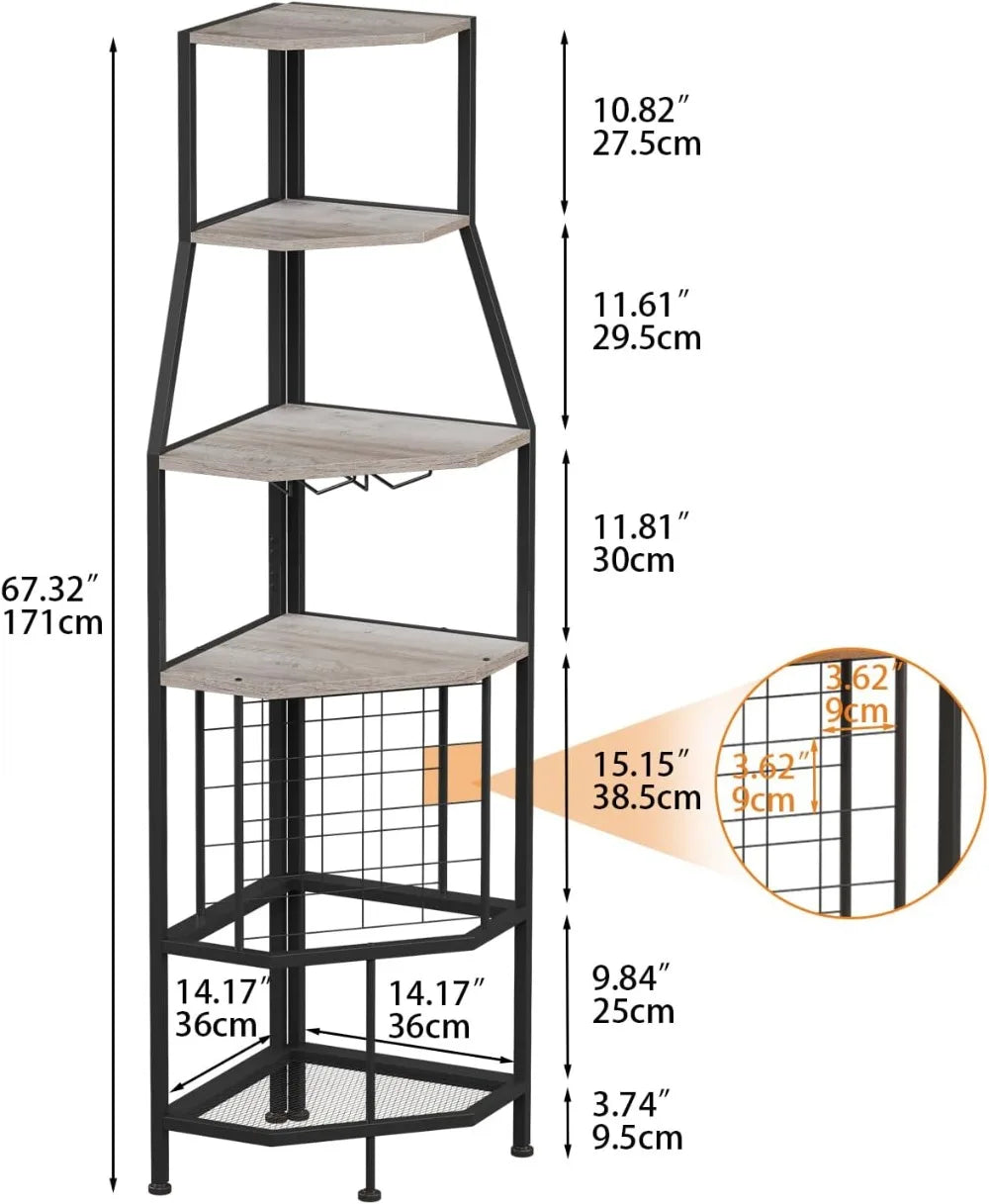 5-Tier Corner Wine Rack with Glass Holder