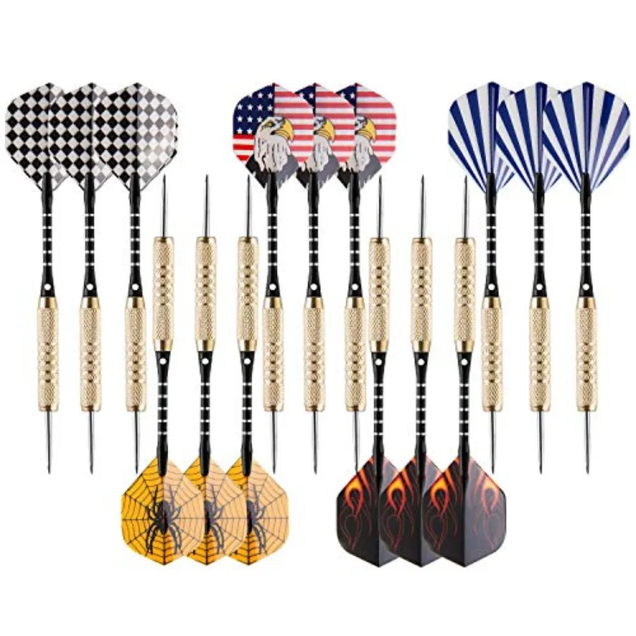UZOPI 15 Packs Steel Tip Darts 18 Grams with Dart Sharpener, 3 Extra Flights, Aluminum Shafts, and Brass Barrels