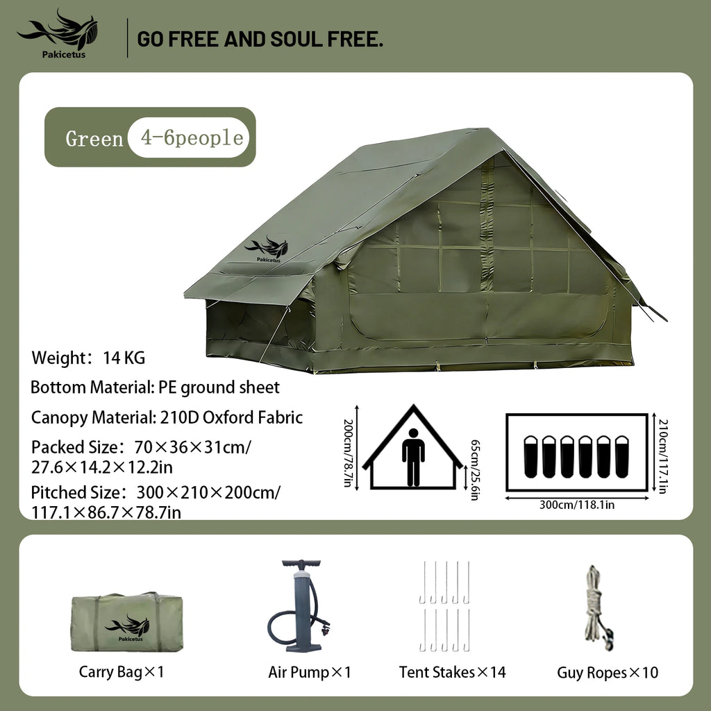 Pakicetus Portable Air Tent with Carry Bag for 4-8 Persons