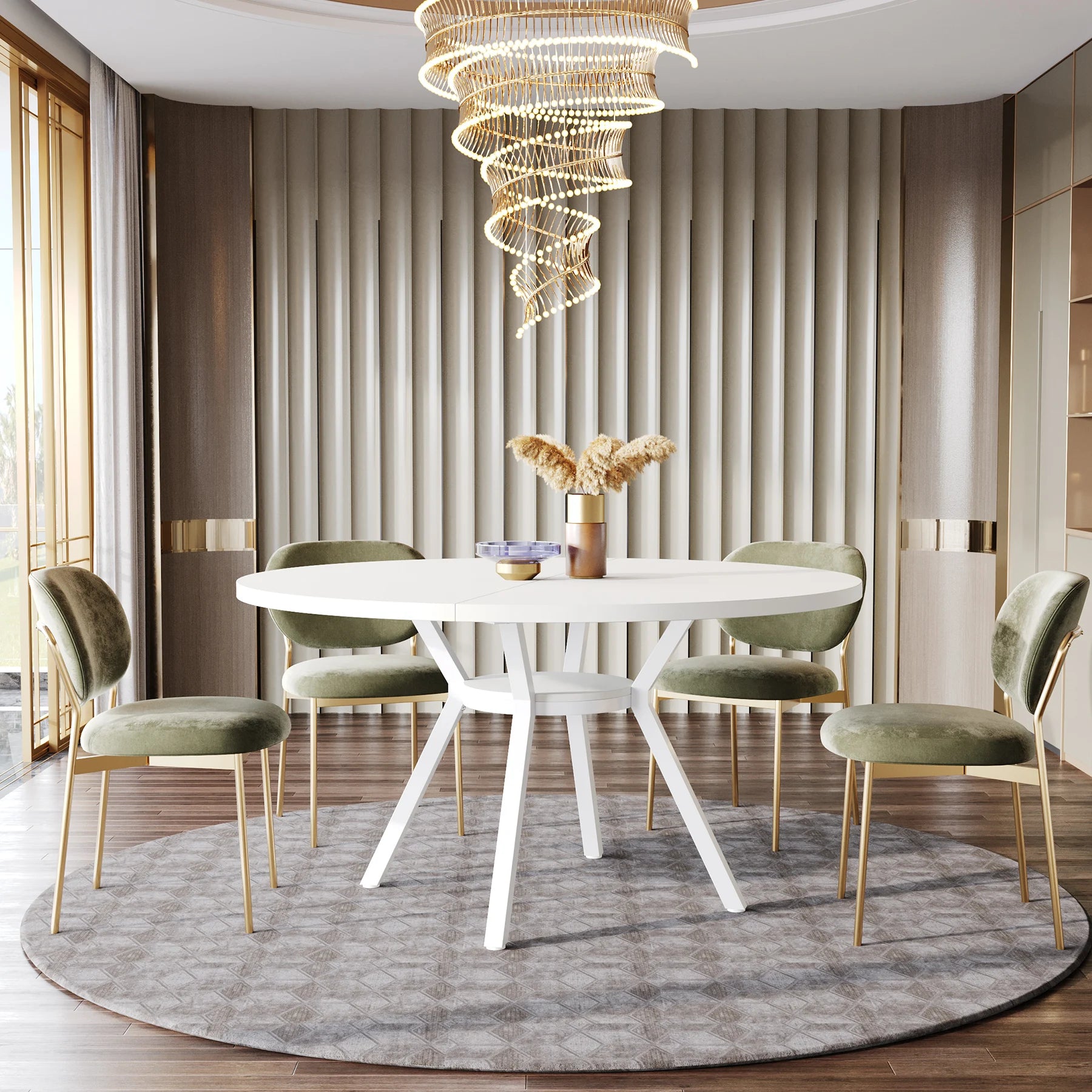 Tribesigns 47" Wooden Round Dining Table with Metal Base for 4-6 People