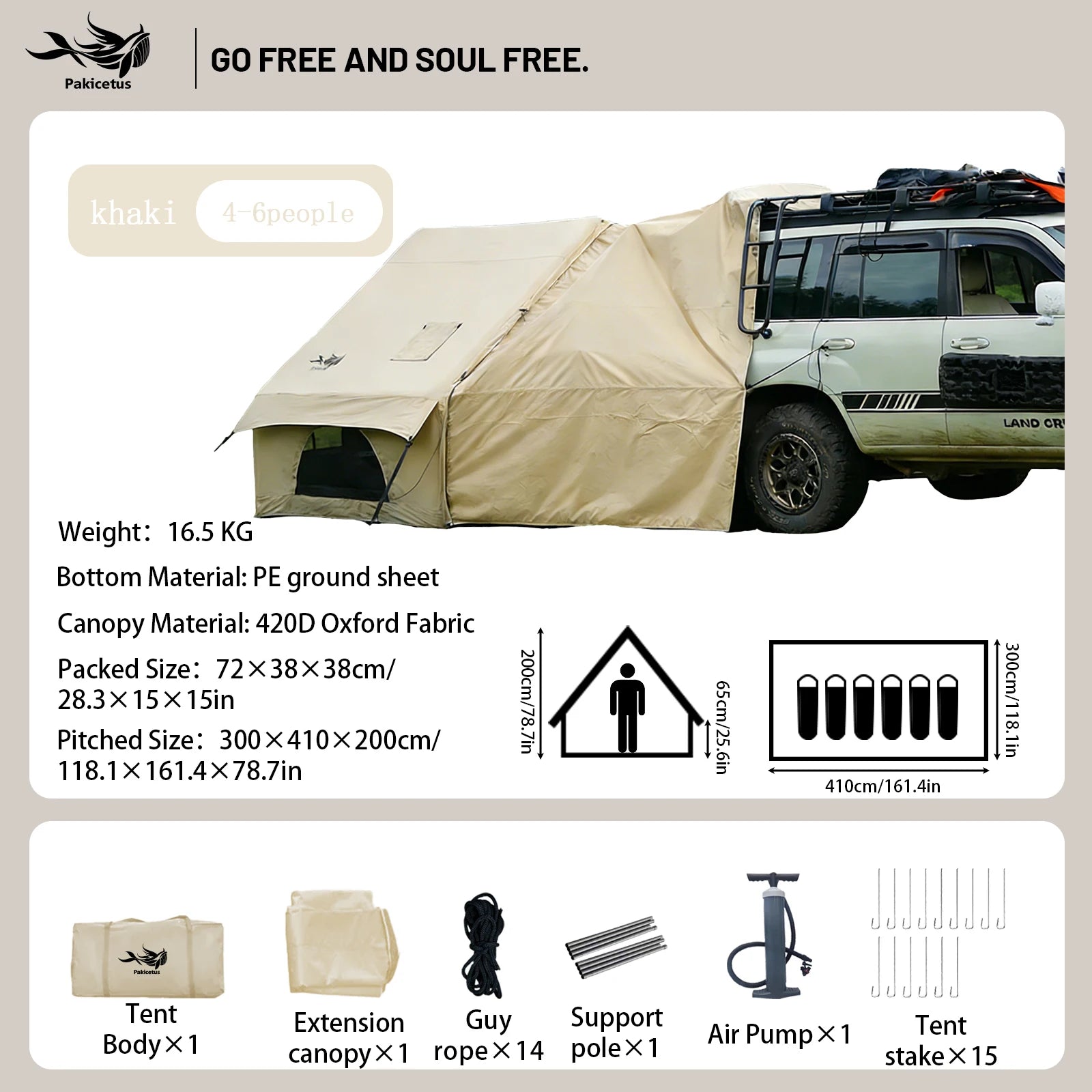 Pakicetus Portable Air Tent with Carry Bag for 4-8 Persons