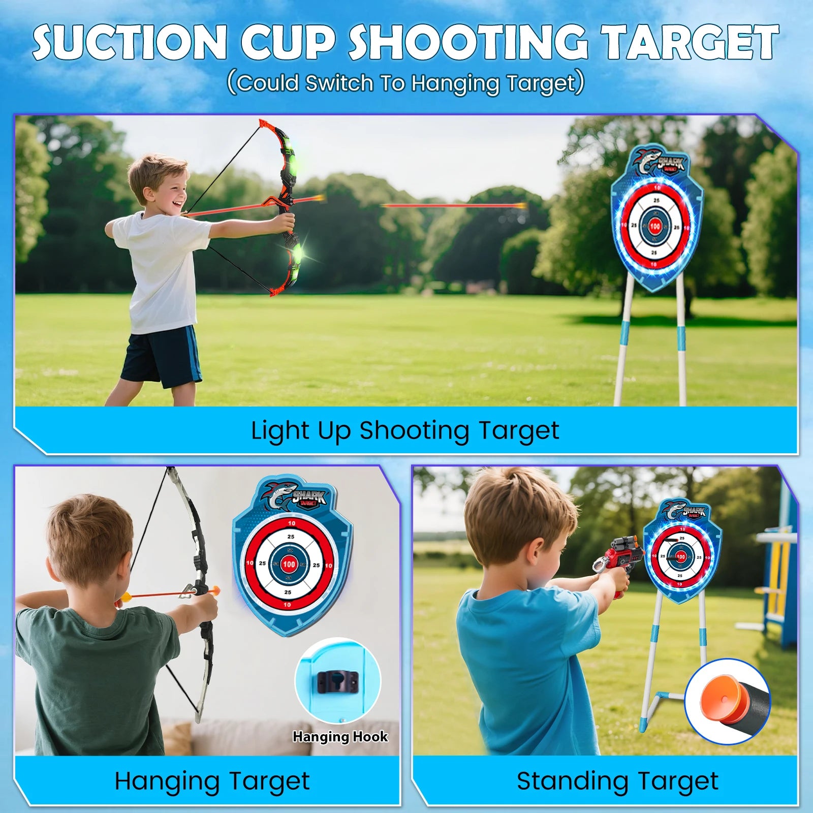 VATOS Night-Light Guns , Archery, and Stand Target Board for Indoor and Outdoor Play