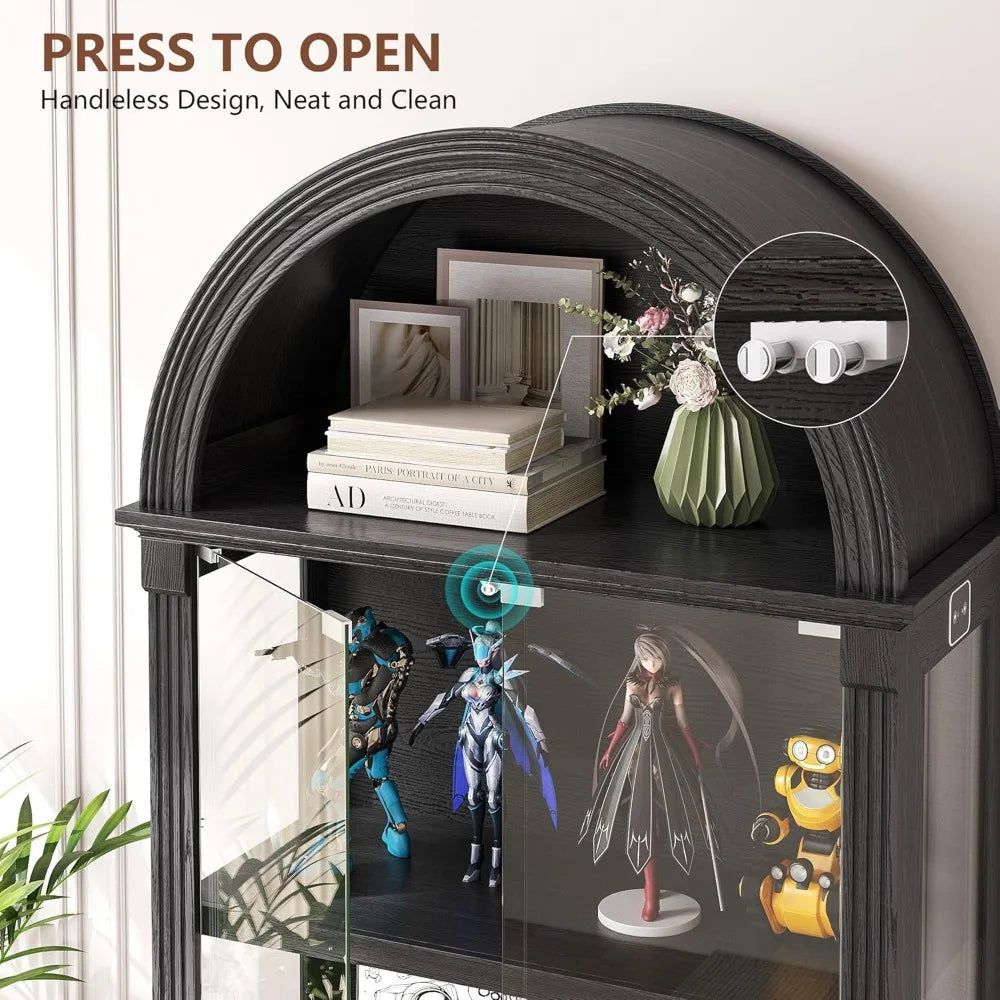 72" Black Curio 4-Tier Display Cabinet with Human Sensor Lights